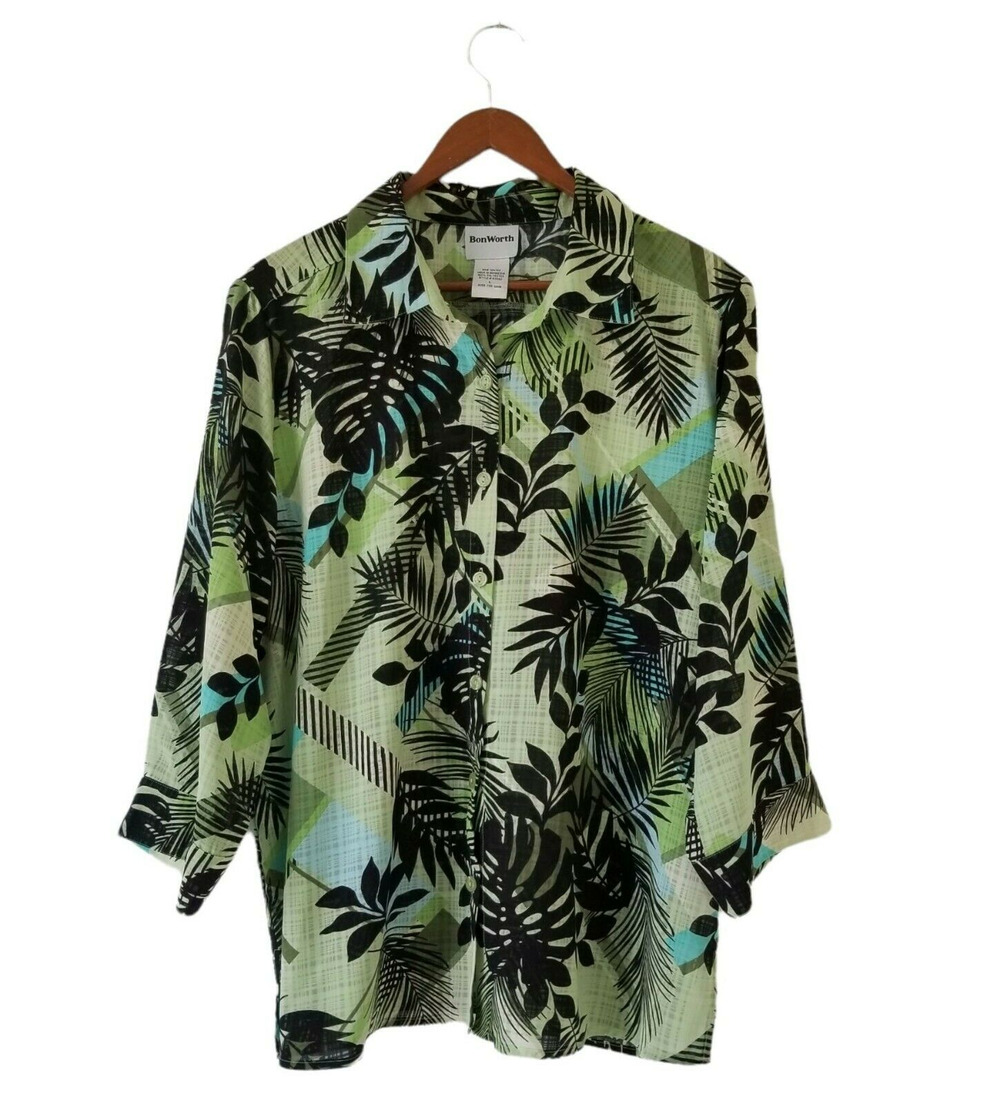Bonworth Women's Tropical Long Sleeve Button Up Blouse - Size L